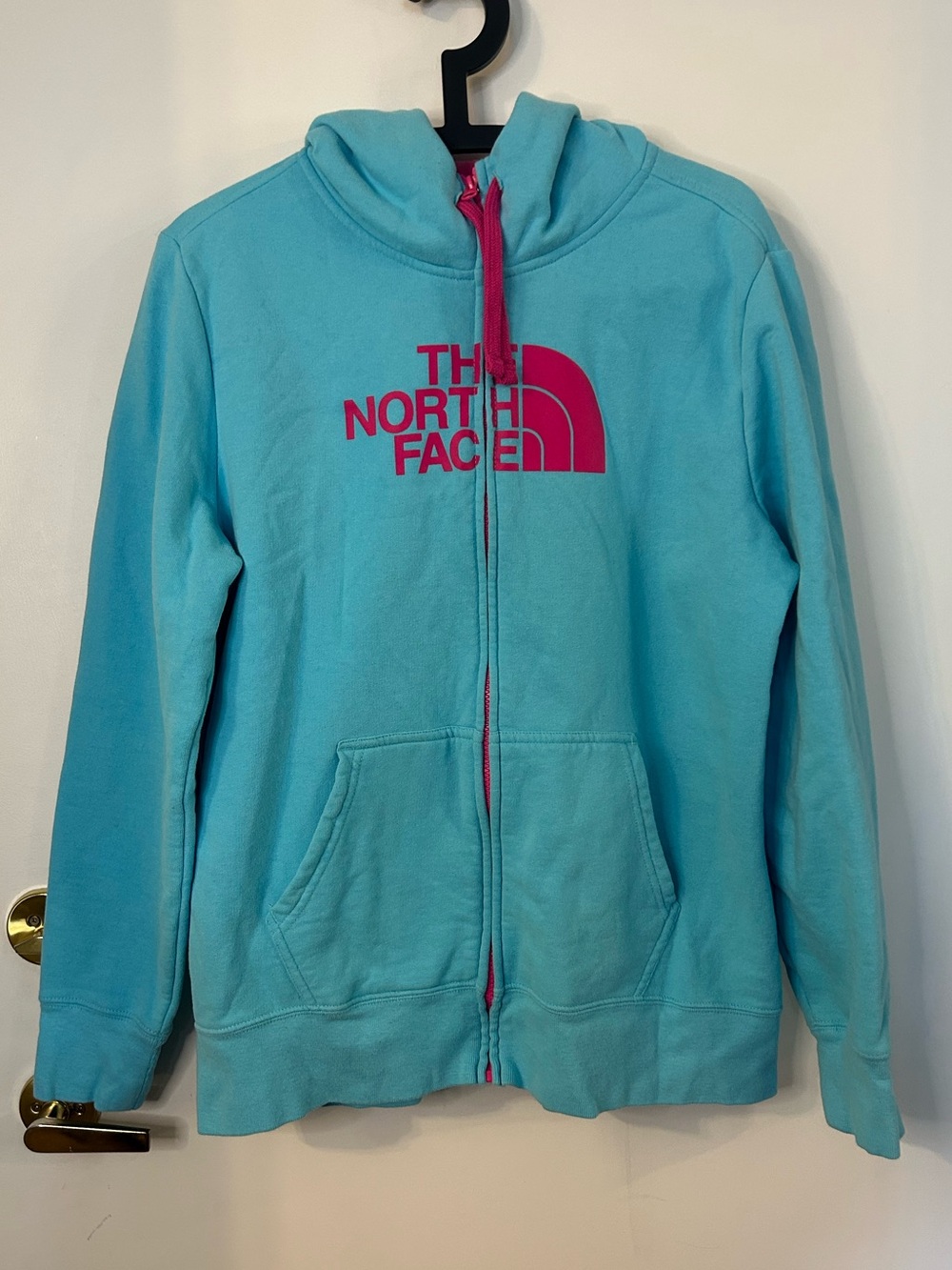 The North Face Women’s Aqua Full-Zip Hoodie with Pink Logo and Accents Size XL